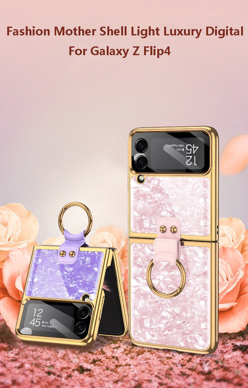 PC Plating Ring Holder Case For Samsung Galaxy Z Flip 4 5G Phone Case Fashion Anti Drop accessories protective funda for flip4