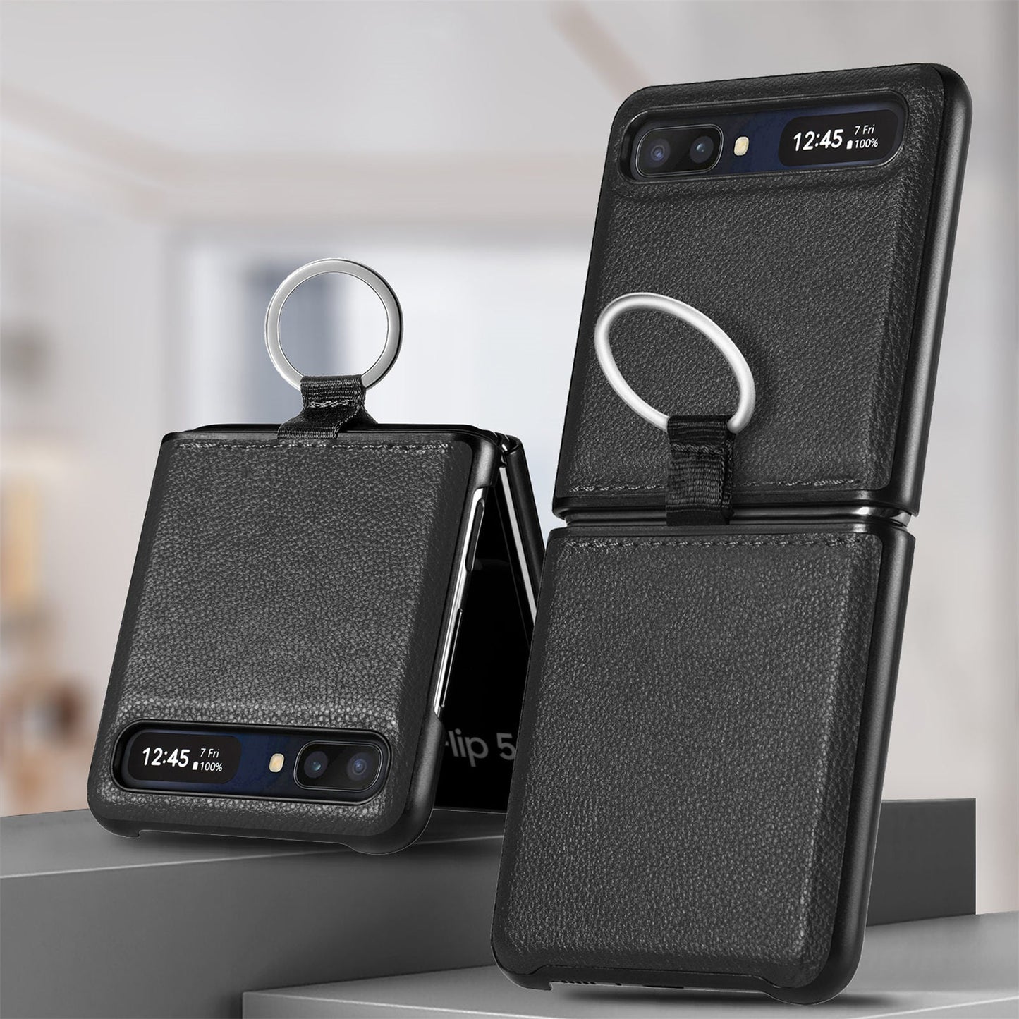 Shock Proof Finger Ring Leather Case for Samsung Galaxy Z Flip 4 5G Flip4 Flip3 Flip 3 Anti-Slip Matte Cover Fundas