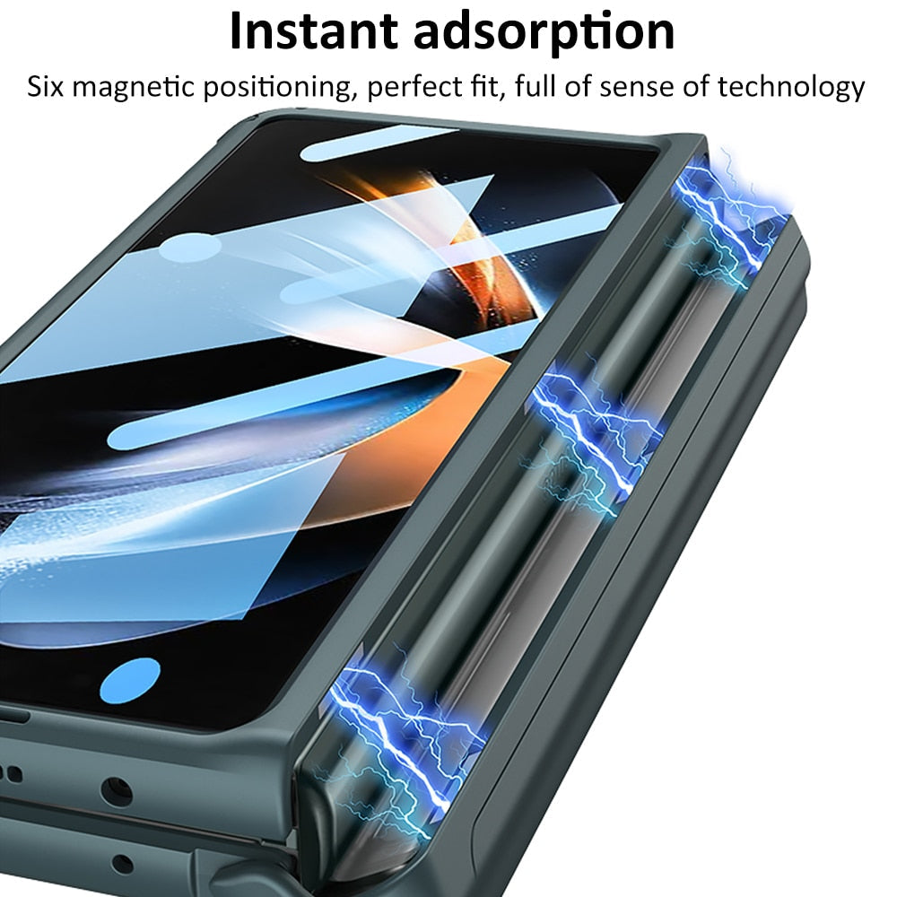 Shockproof Armor Case For Samsung Galaxy Z Fold4 5G Cover With Magnetic Hinge Slide Pen Slot & Film