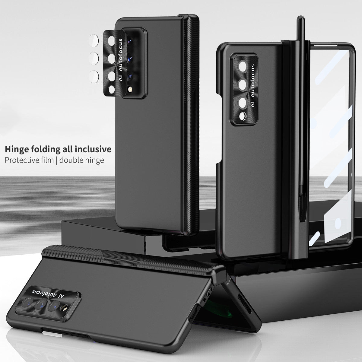 Double Hinges Electroplated Case for Samsung Galaxy Z Fold4 5G  with Stylus