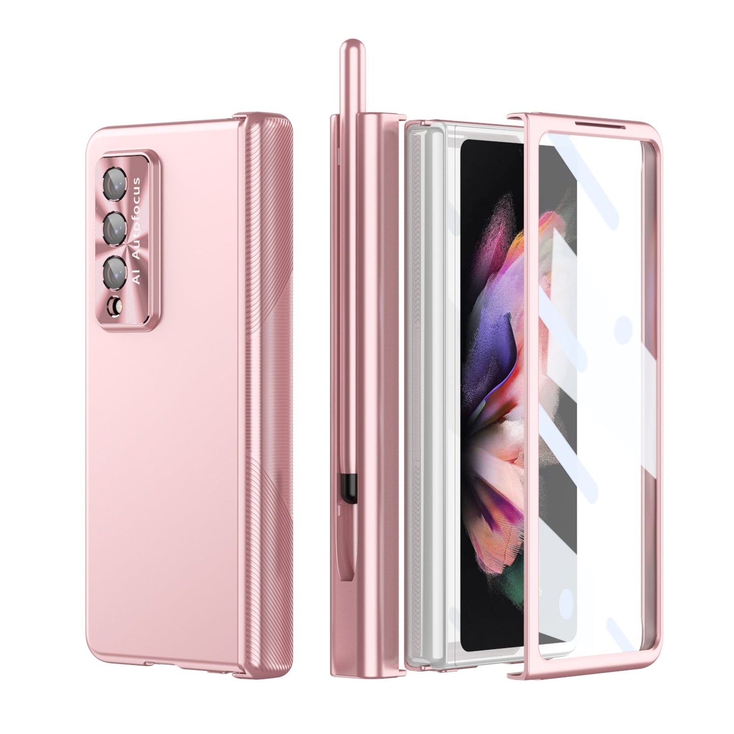 Double Hinges Electroplated Case for Samsung Galaxy Z Fold4 5G  with Stylus