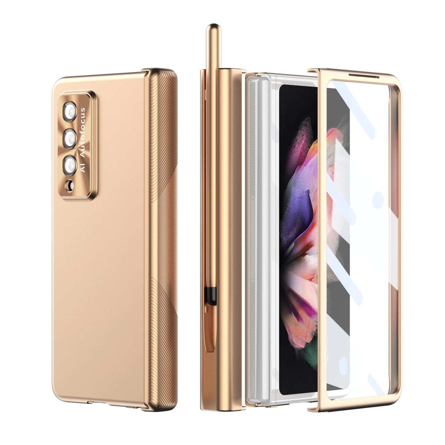 Double Hinges Electroplated Case for Samsung Galaxy Z Fold4 5G  with Stylus