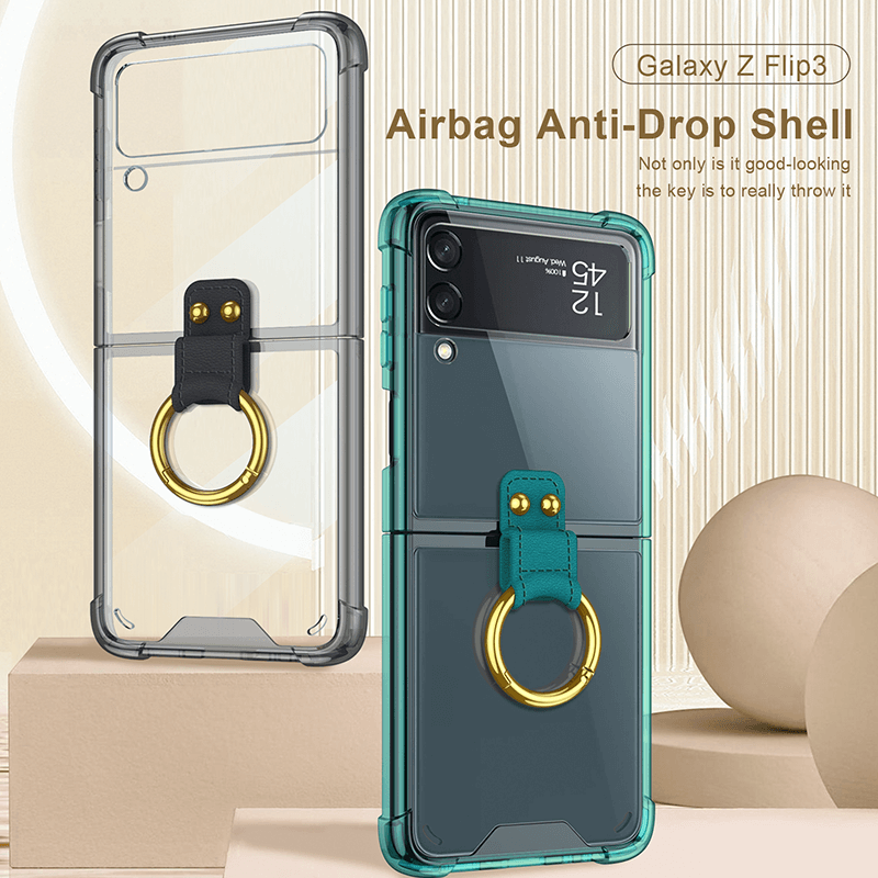 Transparents Airbag Ring Holder Anti-knock Protection Cover Case For Samsung Galaxy Z Flip 3 5G