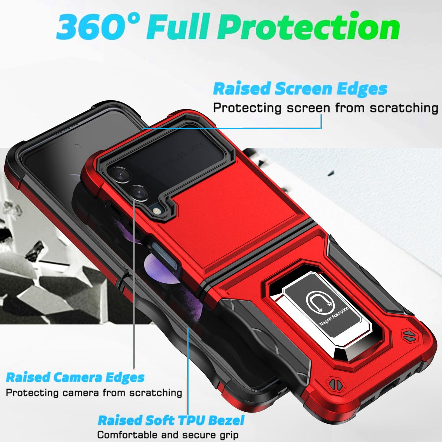 With Ring Holder Hard Strong Protective Case for Samsung Galaxy Z Flip3 Flip4 5G Flip 3 Non-Slip Mobile Phone Cover