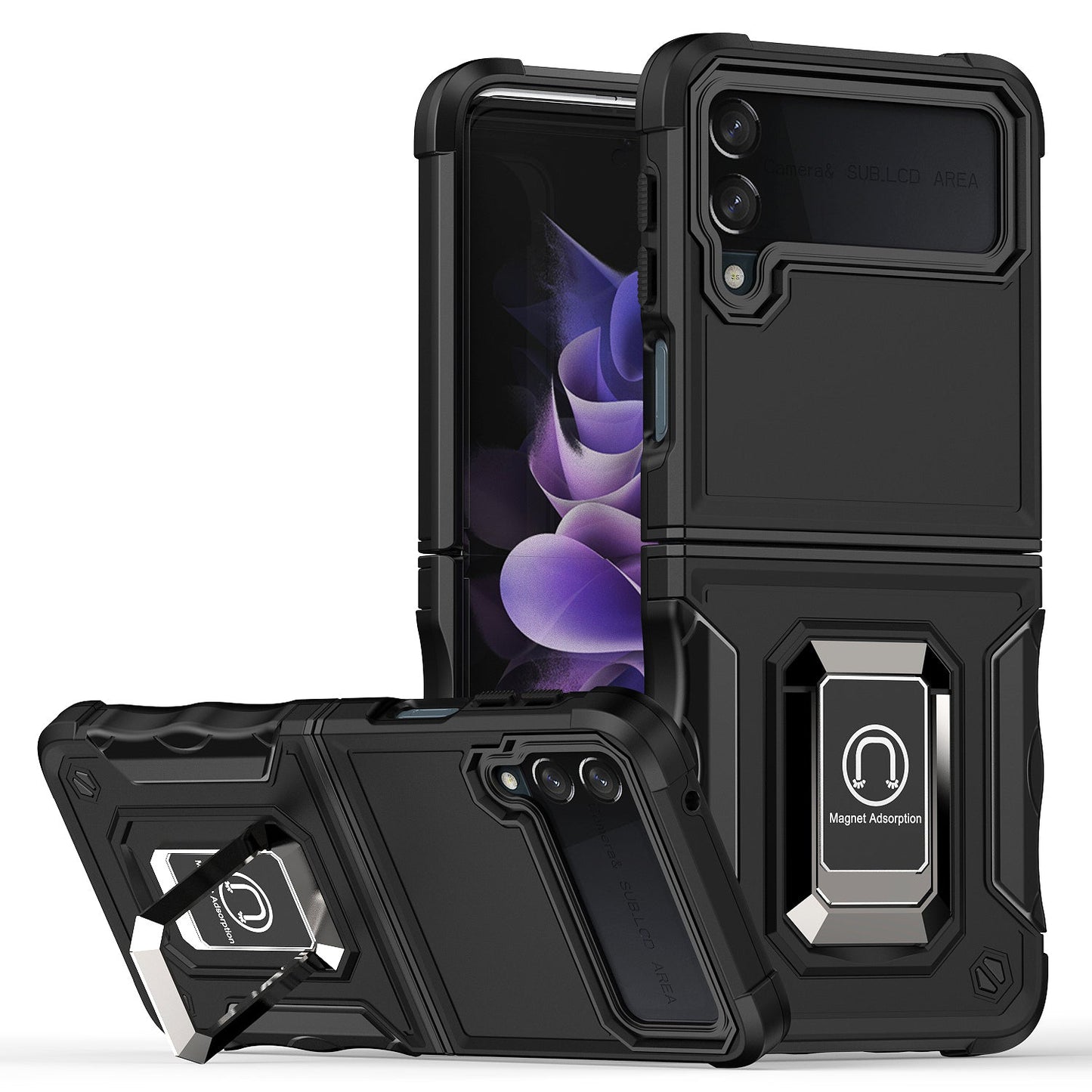 With Ring Holder Hard Strong Protective Case for Samsung Galaxy Z Flip3 Flip4 5G Flip 3 Non-Slip Mobile Phone Cover