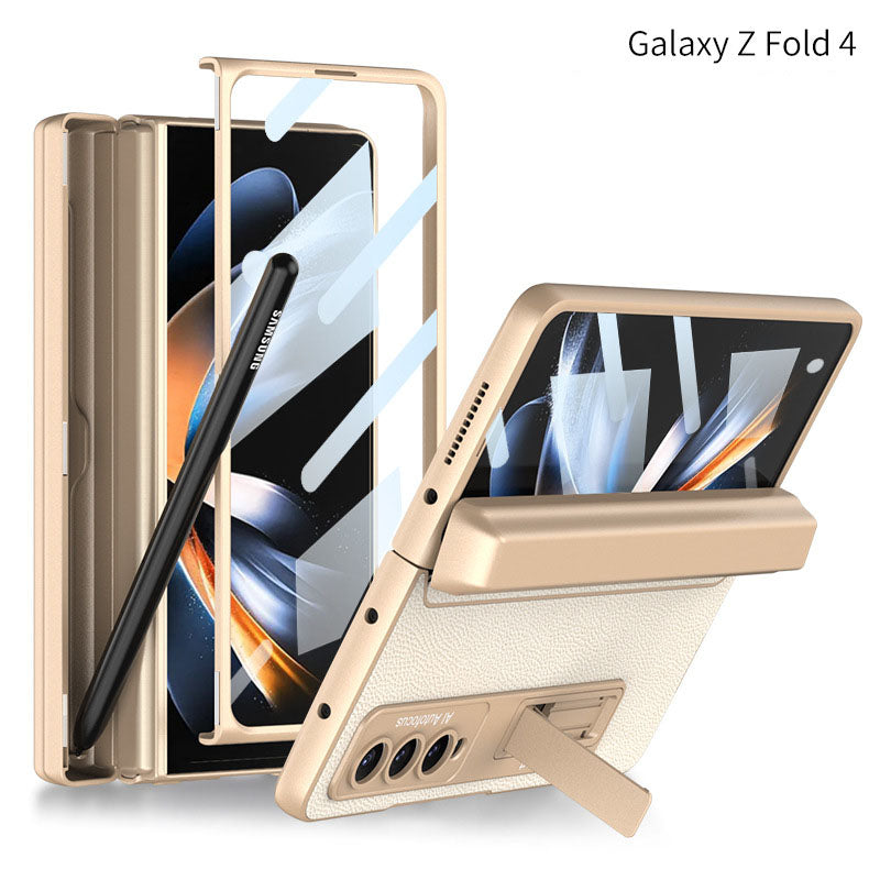 Magnetic Hinge Case For Galaxy Z Fold4 5G With Made-in S Pen Slot & Tempered Film Stand