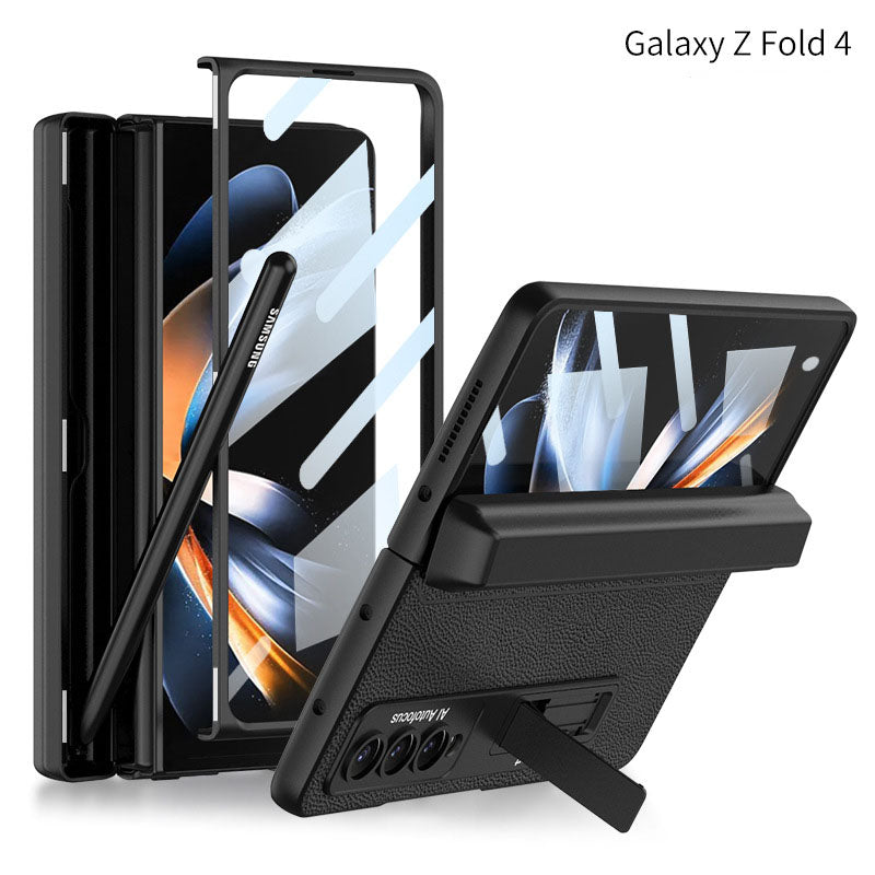 Magnetic Hinge Case For Galaxy Z Fold4 5G With Made-in S Pen Slot & Tempered Film Stand