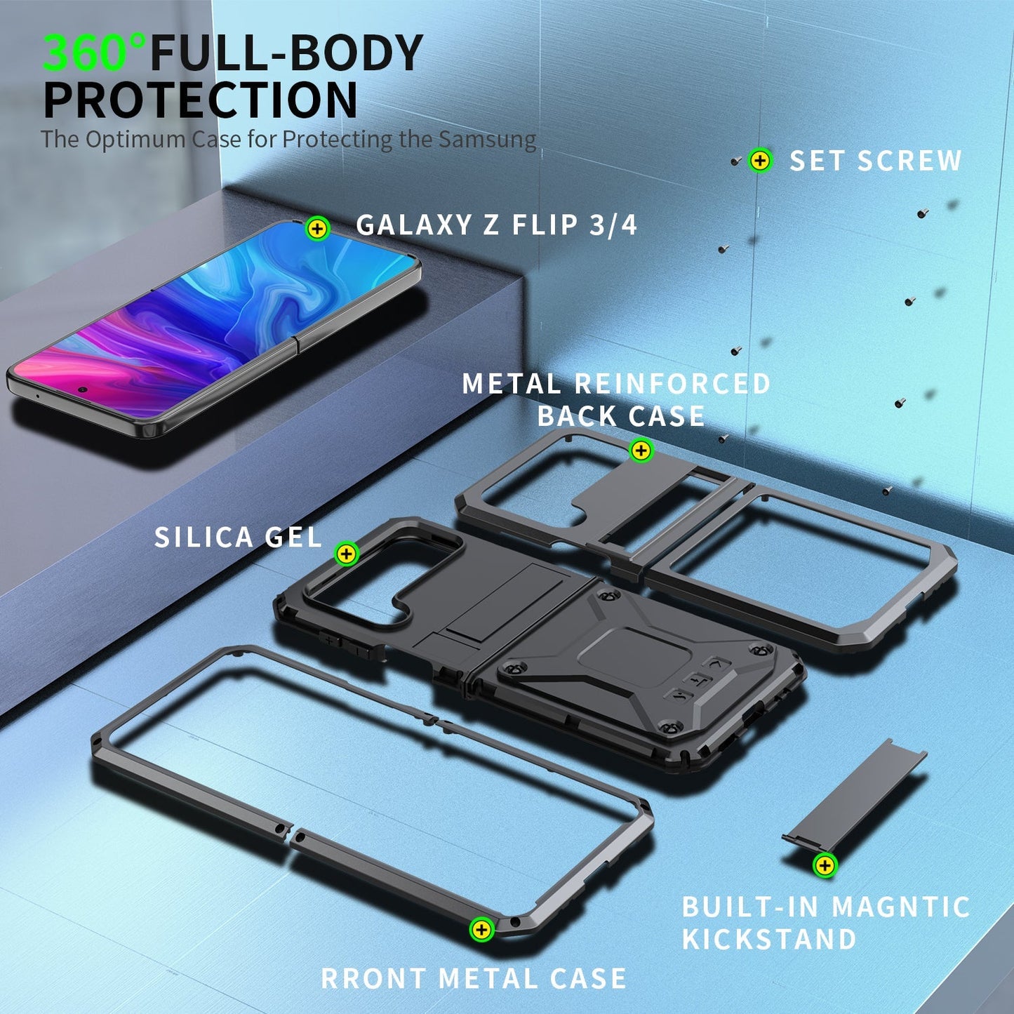 Aluminum Alloy Heavy Duty Military Protection Case For Samsung Galaxy Z Flip4 5G