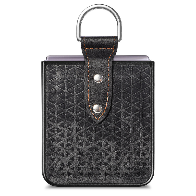 Leather Cutout Pattern Ring Galaxy Z Flip4 5G Case Support Wireless Charging