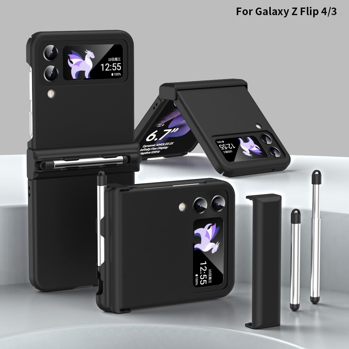 Macaron Hinged All-Inclusive Drop-Proof Cover with Stylus for Samsung Galaxy Z Flip4 5G