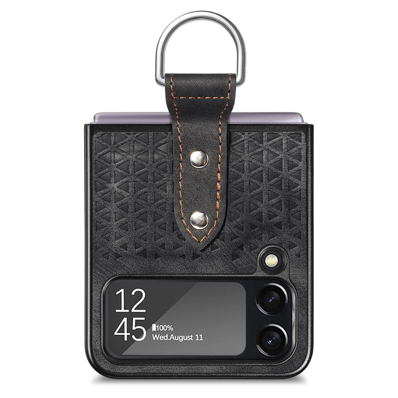 Leather Cutout Pattern Ring Galaxy Z Flip4 5G Case Support Wireless Charging