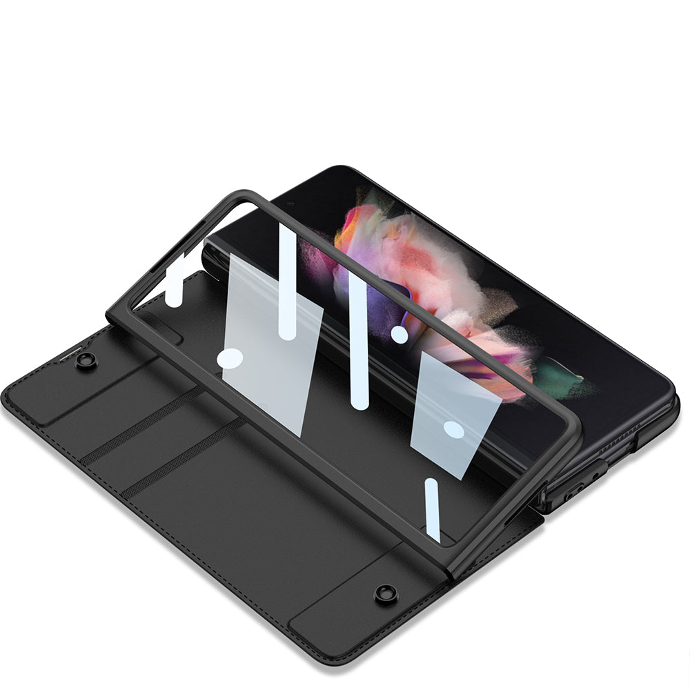 Leather Wallet Samsung Galaxy Z Fold4 5G Case With Detachable Velcro Pen Slot