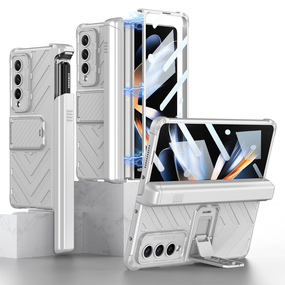 Magnetic Samsung Galaxy Z Fold4 Case Folding Armor Cover With Film & Slide Pen Slot and Kickstand