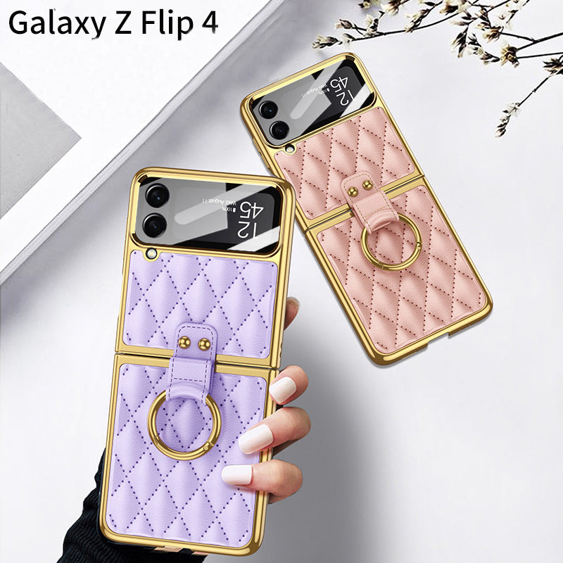 Samsung Galaxy Z Flip4 5G Case Luxury Leather Electroplating Diamond Protective Case