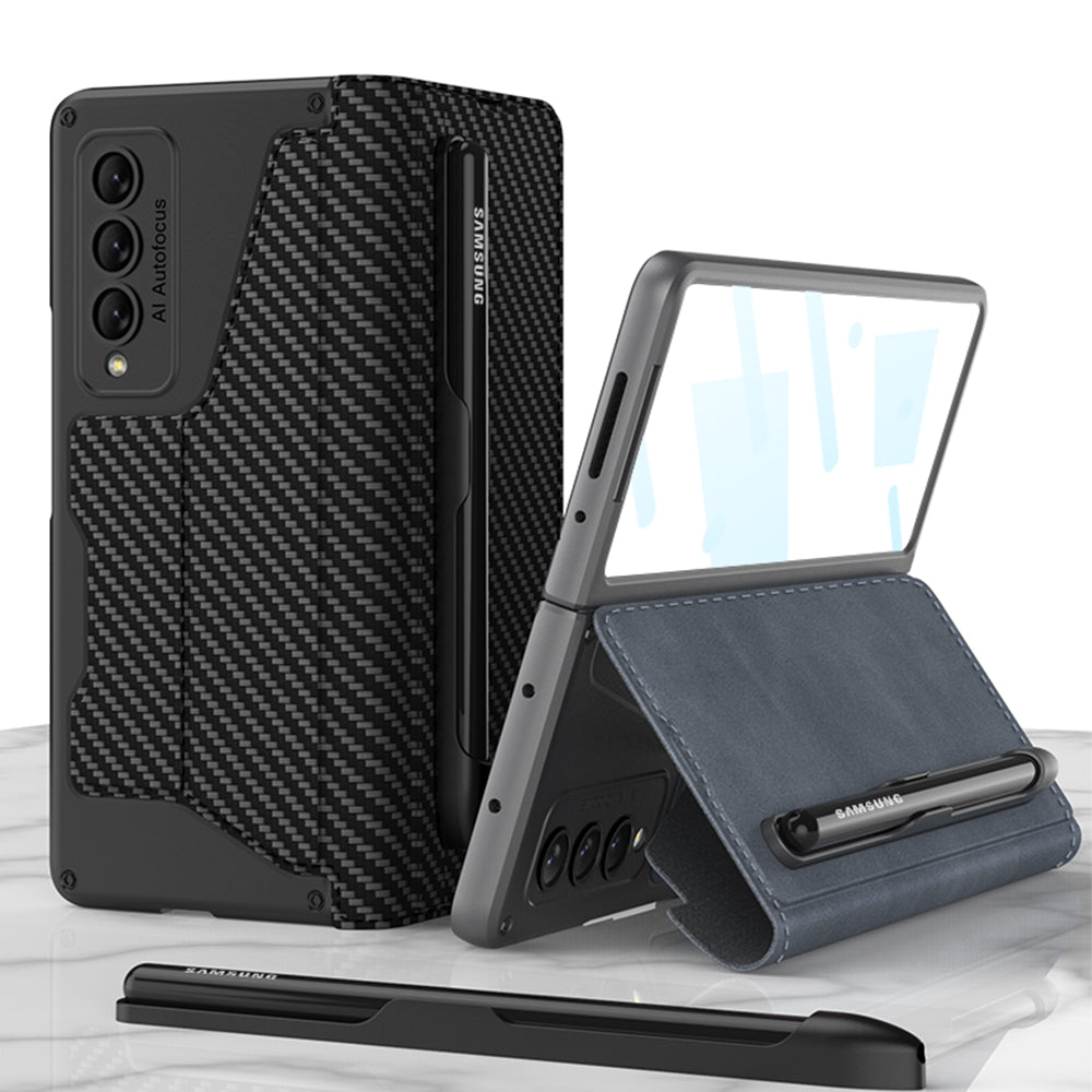 Leather Wallet Samsung Galaxy Z Fold4 5G Case With Detachable Velcro Pen Slot