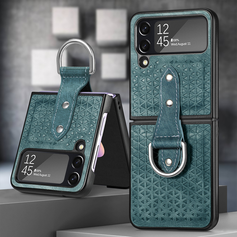 Leather Cutout Pattern Ring Galaxy Z Flip4 5G Case Support Wireless Charging