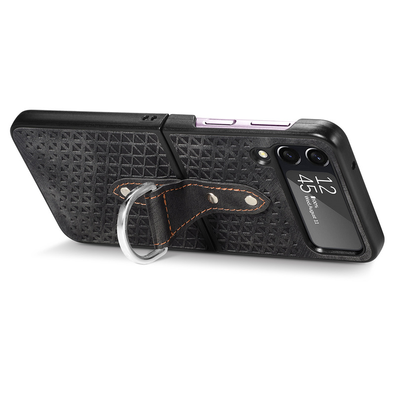 Leather Cutout Pattern Ring Galaxy Z Flip4 5G Case Support Wireless Charging
