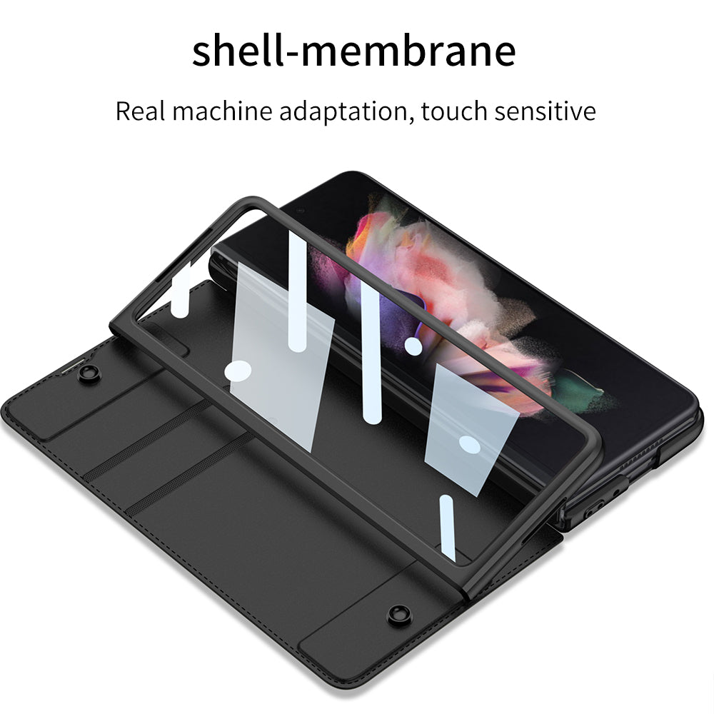 Leather Wallet Samsung Galaxy Z Fold4 5G Case With Detachable Velcro Pen Slot