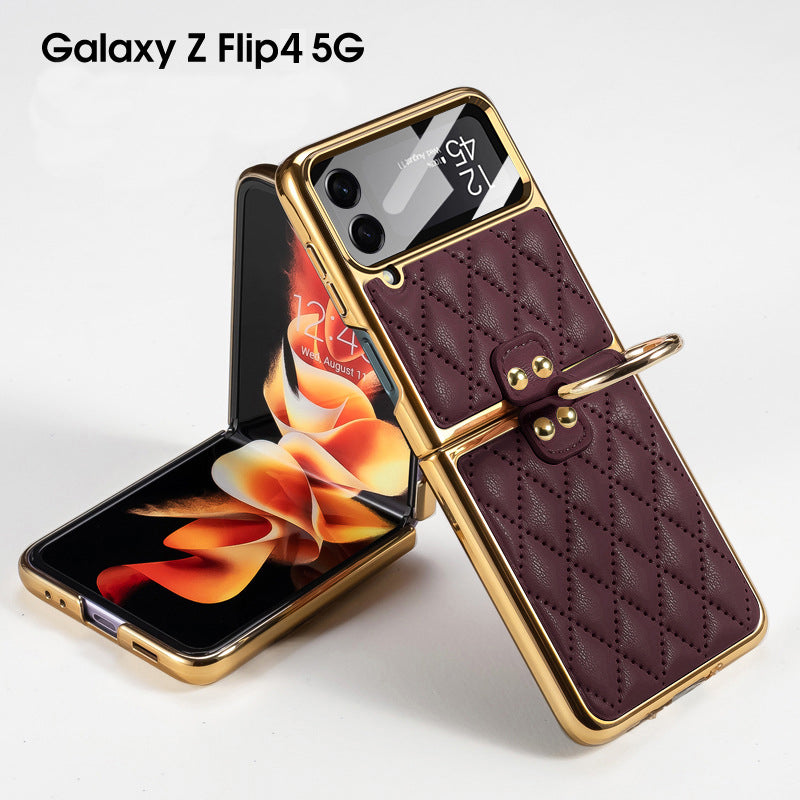 Samsung Galaxy Z Flip4 5G Case Luxury Leather Electroplating Diamond Protective Case