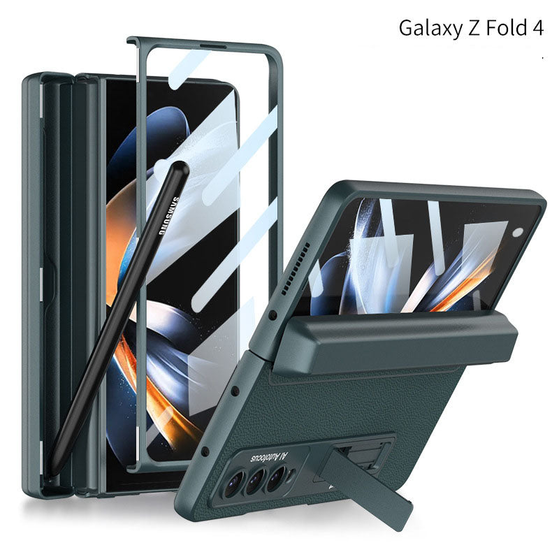 Magnetic Hinge Case For Galaxy Z Fold4 5G With Made-in S Pen Slot & Tempered Film Stand
