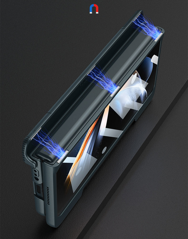 Side Pen Slot Hinge Flip Cover for Samsung Galaxy Z Fold4 5G Magnetic Case with Screen Protector