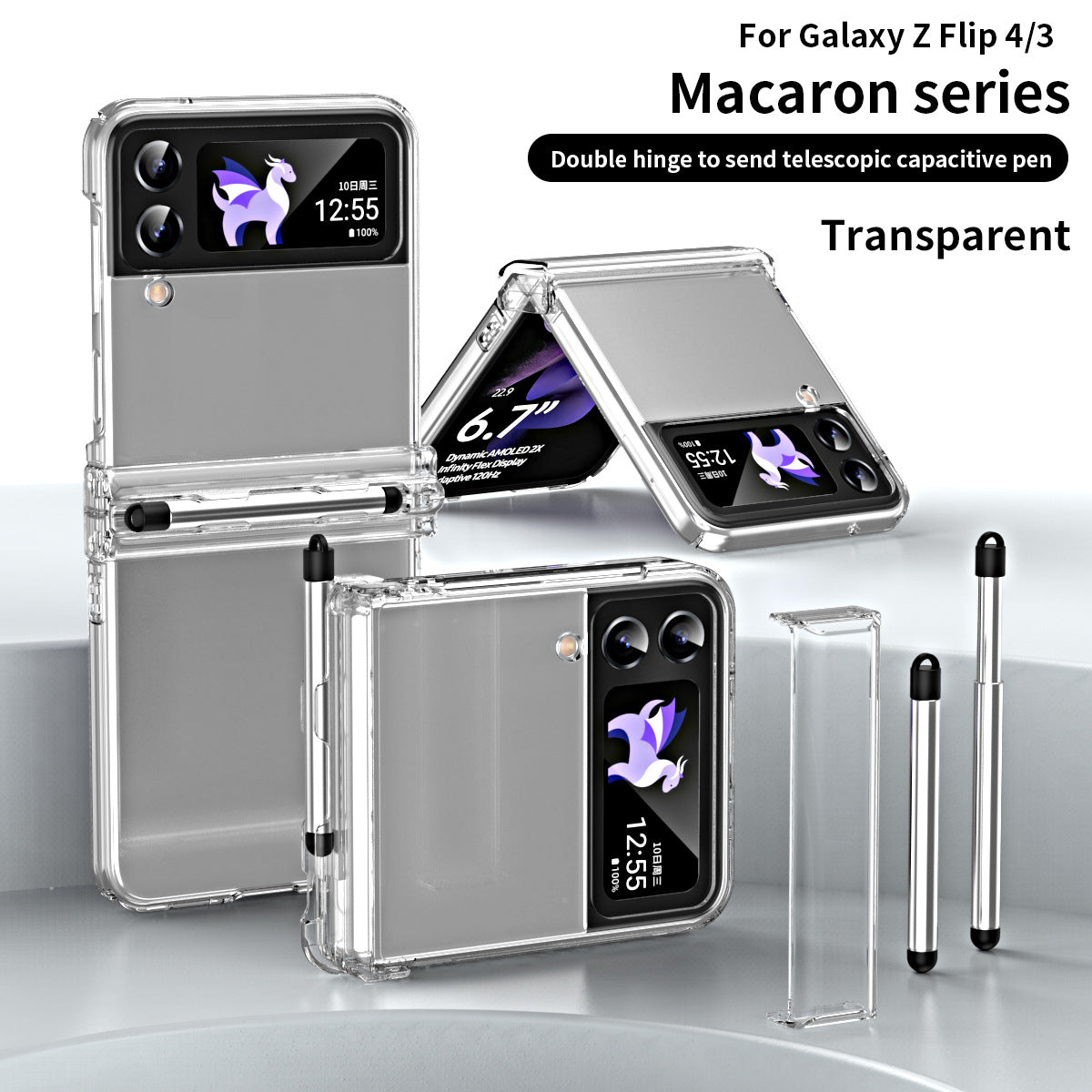 Macaron Hinged All-Inclusive Drop-Proof Cover with Stylus for Samsung Galaxy Z Flip4 5G