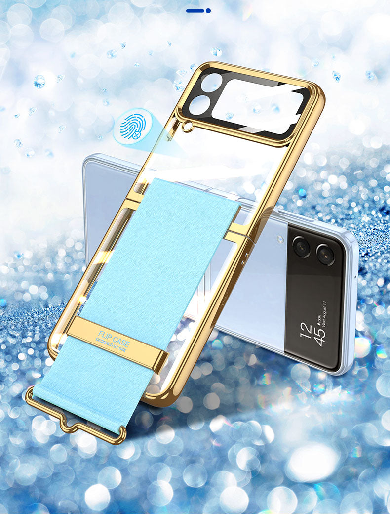 Electroplated Transparent Samsung Galaxy Z Flip4  Hard Cover with Strap