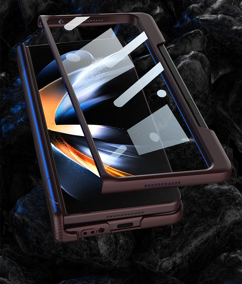 Side Pen Slot Hinge Flip Cover for Samsung Galaxy Z Fold4 5G Magnetic Case with Screen Protector