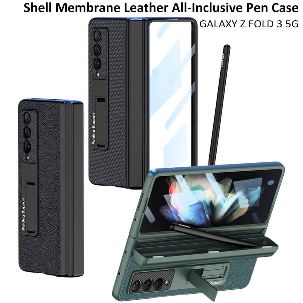 NEWEST Magnetic Folding Full Wrap Protective Pen Case With Back Screen Glass Hinge Holder Leather Phone Cover For Samsung Galaxy Z Fold 3 5G Samsung Galaxy Z Fold 3 Case