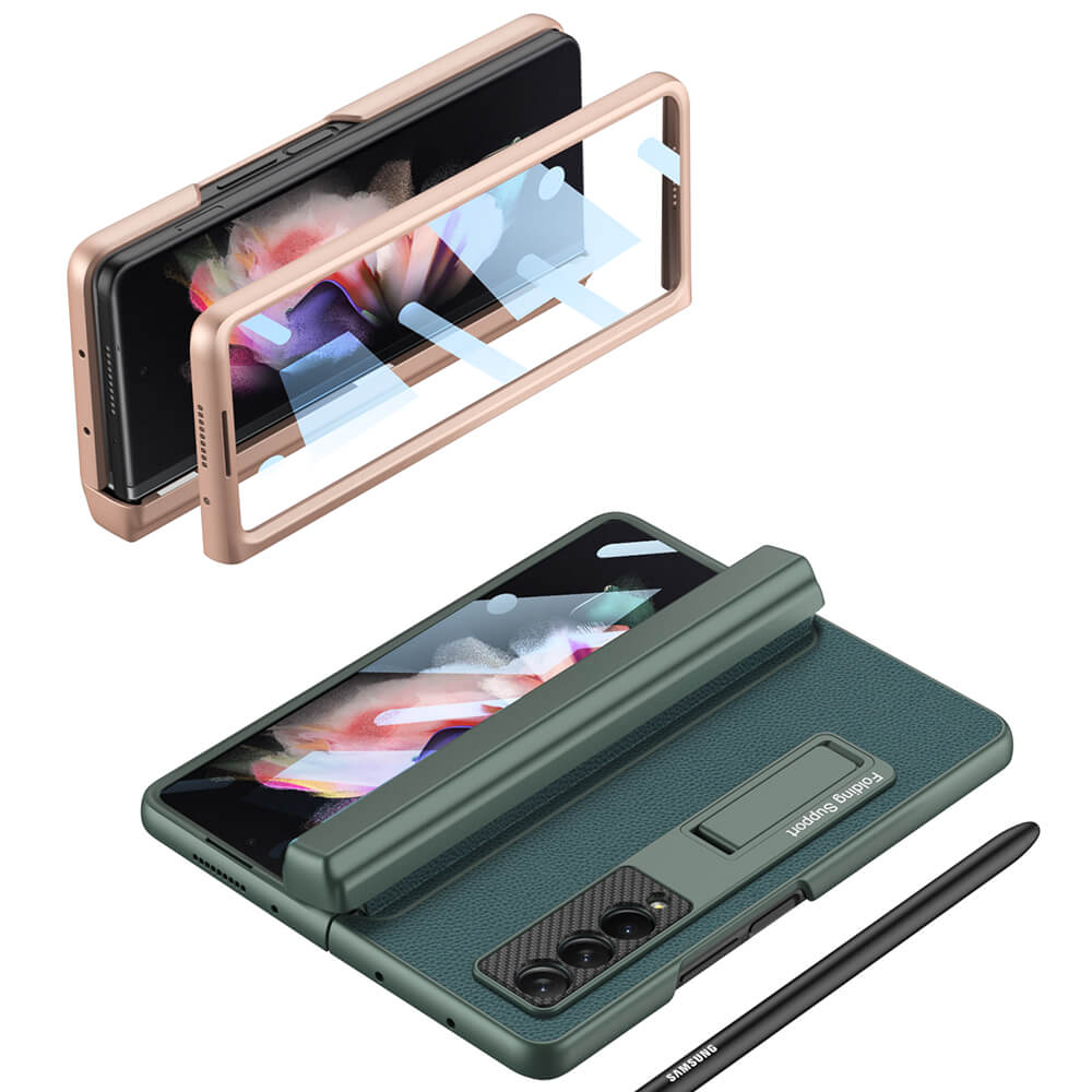 NEWEST Magnetic Folding Full Wrap Protective Pen Case With Back Screen Glass Hinge Holder Leather Phone Cover For Samsung Galaxy Z Fold 3 5G Samsung Galaxy Z Fold 3 Case