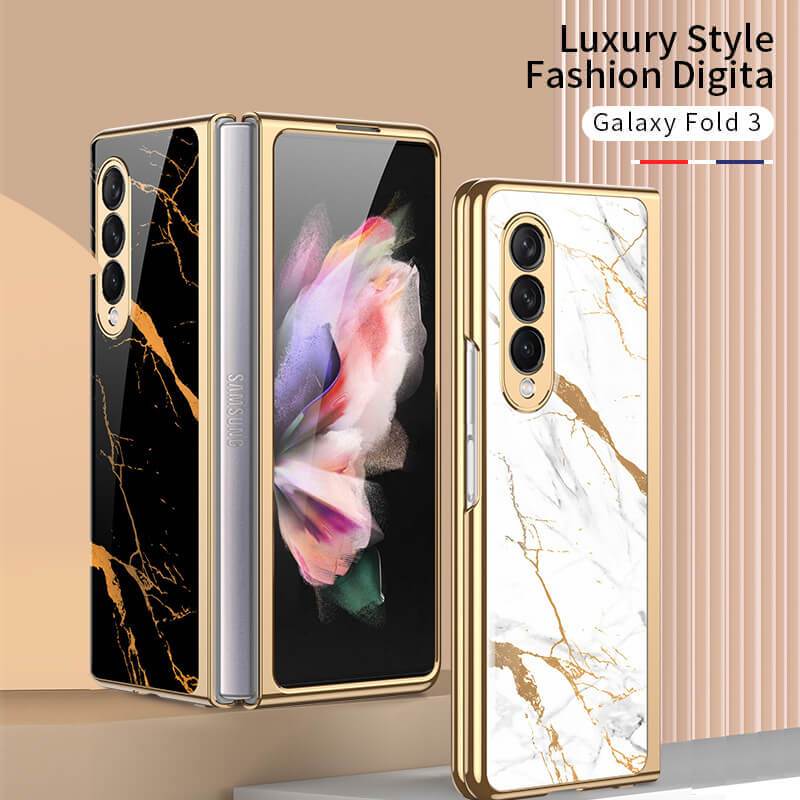 Luxury Marble Glass Case For Samsung Galaxy Z Fold 3 Fold 2 5G