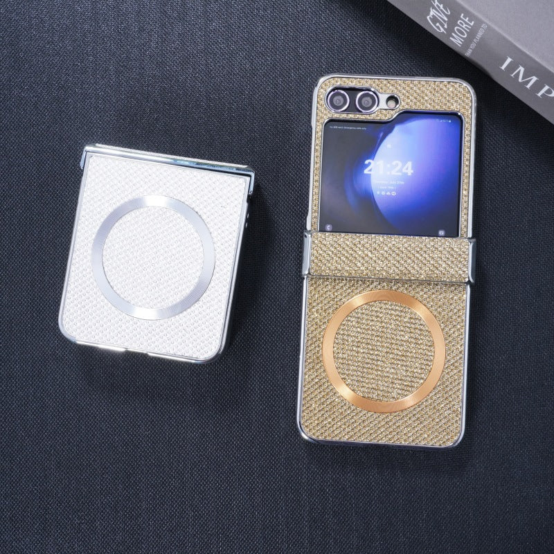 Silver Frame Luxury Magnetic Charging Diamond Phone Case For Samsung Galaxy Z Flip7/Flip6