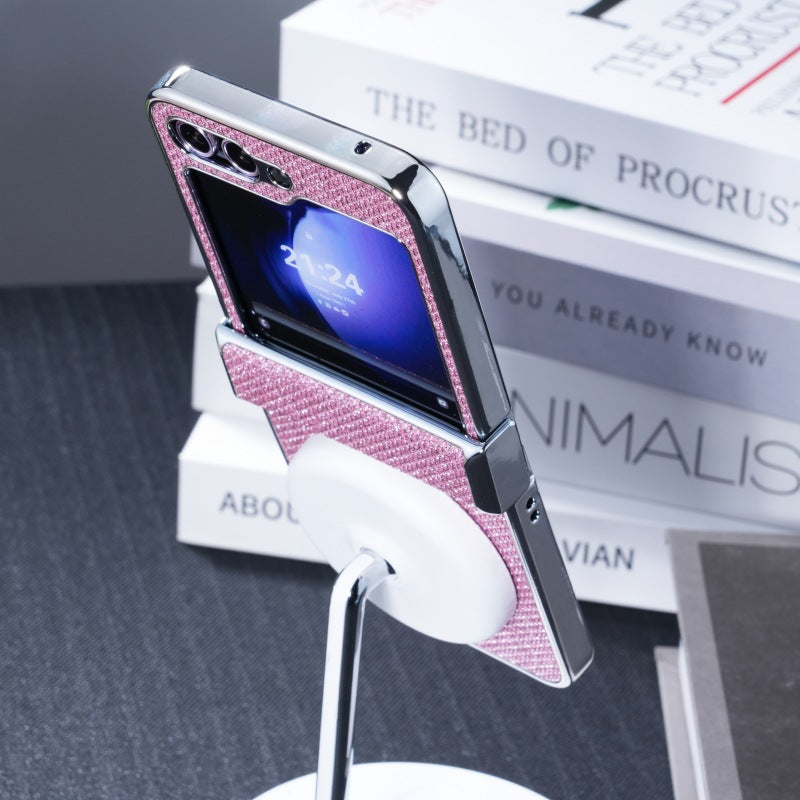 Silver Frame Luxury Magnetic Charging Diamond Phone Case For Samsung Galaxy Z Flip7/Flip6