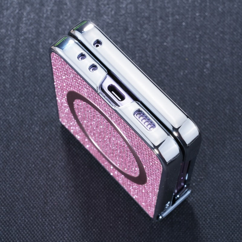 Silver Frame Luxury Magnetic Charging Diamond Phone Case For Samsung Galaxy Z Flip7/Flip6