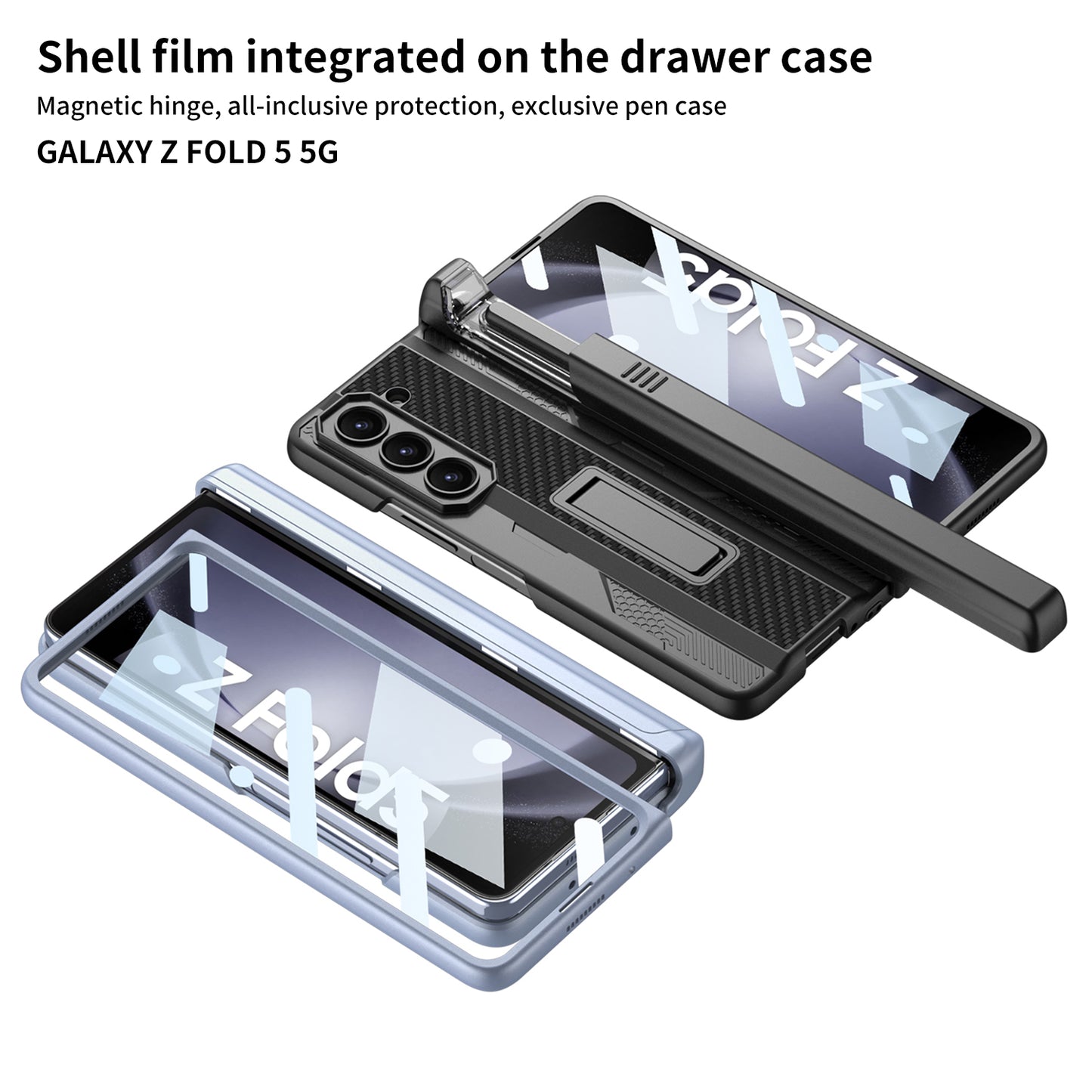 Magnetic All-included Screen Tempered Glass Film Phone Cover With Slide S Pen Case For Samsung Galaxy Z Fold5