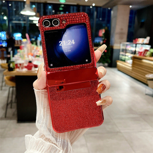 Golden Frame Shiny Diamond Hinge Phone Case For Samsung Galaxy Z Flip6 Flip5