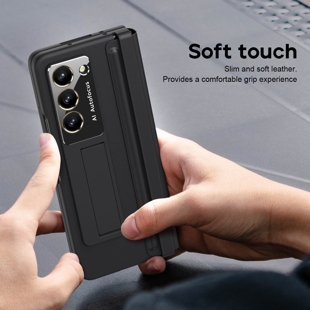Lens protector Leather phone case with invisible bracket For Samsung Galaxy Z Fold4 Fold5