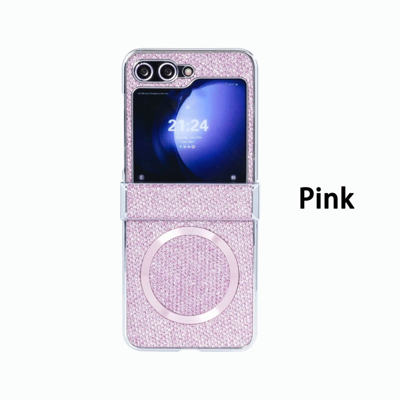 Silver Frame Luxury Magnetic Charging Diamond Phone Case For Samsung Galaxy Z Flip7/Flip6