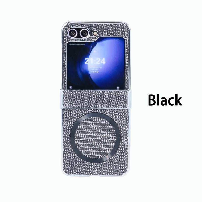 Silver Frame Luxury Magnetic Charging Diamond Phone Case For Samsung Galaxy Z Flip7/Flip6