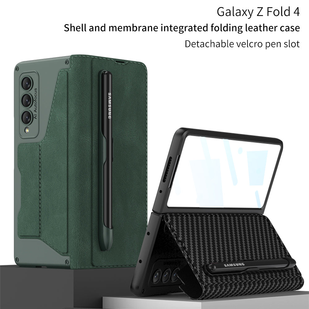 Leather Wallet Samsung Galaxy Z Fold4 5G Case With Detachable Velcro Pen Slot