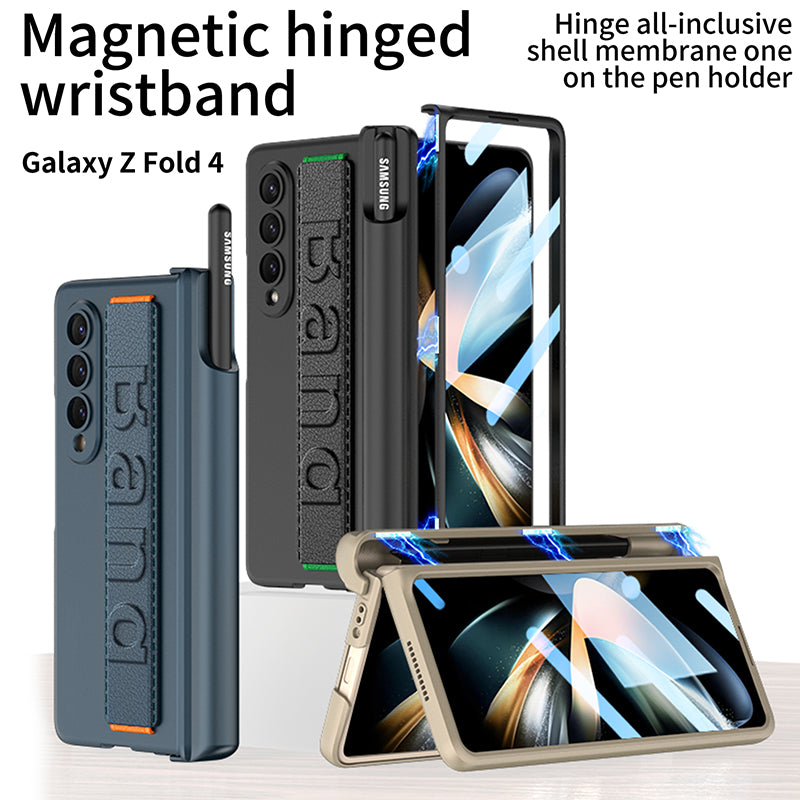 Magnetic hinged wristband toughened film integrated case For Samsung Galaxy Z Fold4