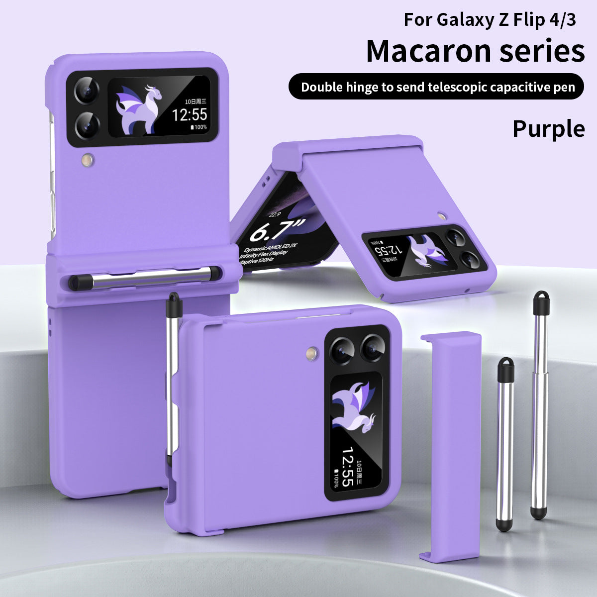 Macaron Hinged All-Inclusive Drop-Proof Cover with Stylus for Samsung Galaxy Z Flip4 5G 