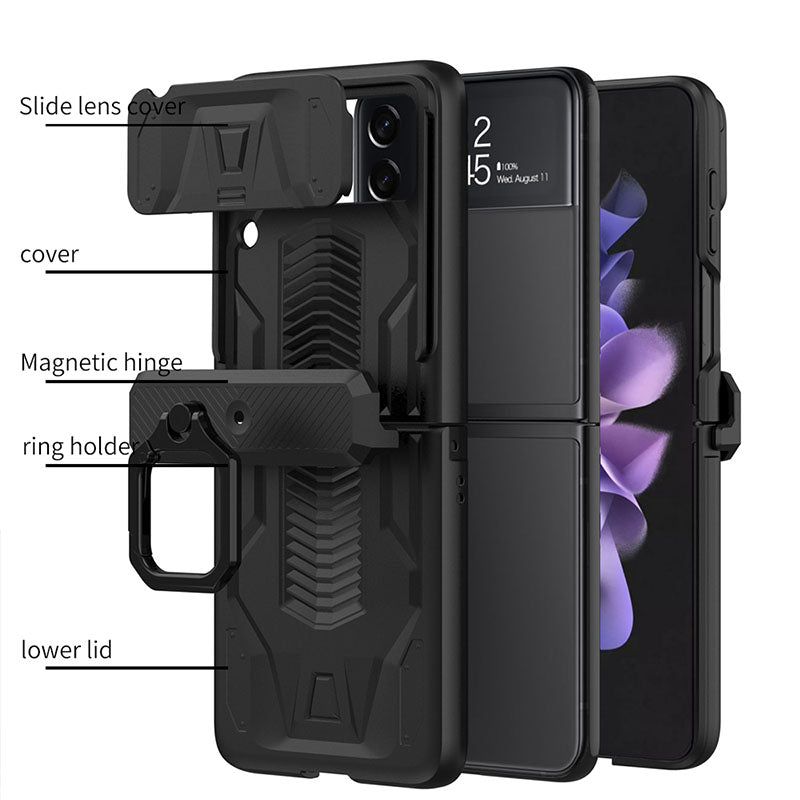 Magnetic Armor Ring Holder Case For Samsung Galaxy Z Flip 3 5G With Lens Protection Cap