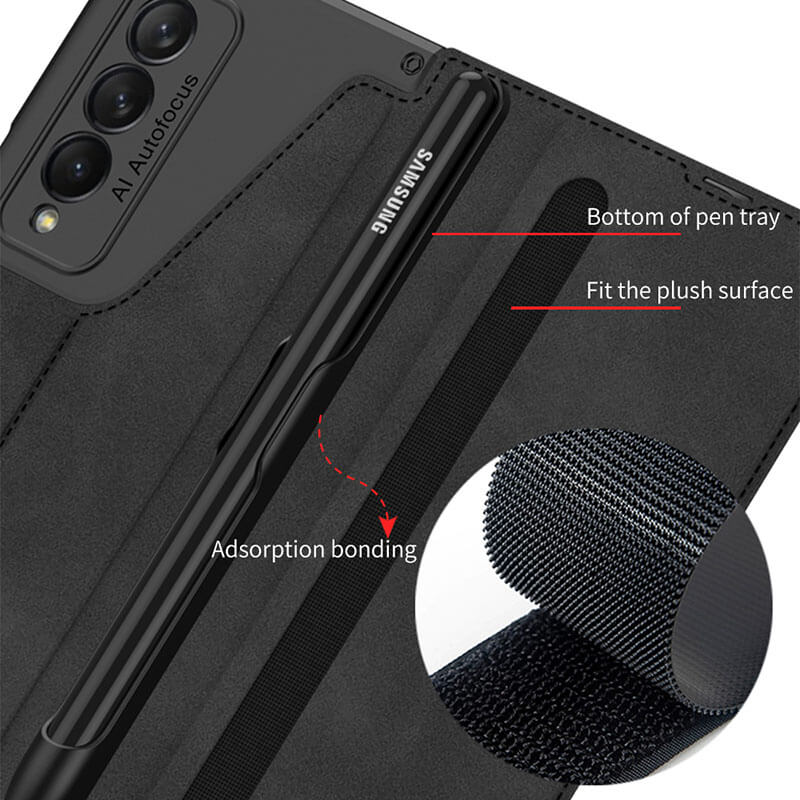 Leather Pen Holder Armor Back Case For Samsung Galaxy Z Fold 3 5G