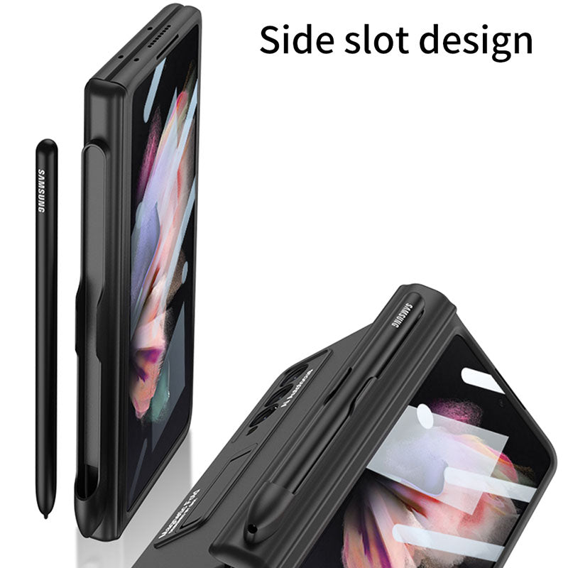 Magnetic Frame Plastic Stand Tempered Glass Screen All-included Case With Pen Slot For Samsung Galaxy Z Fold 3 5G