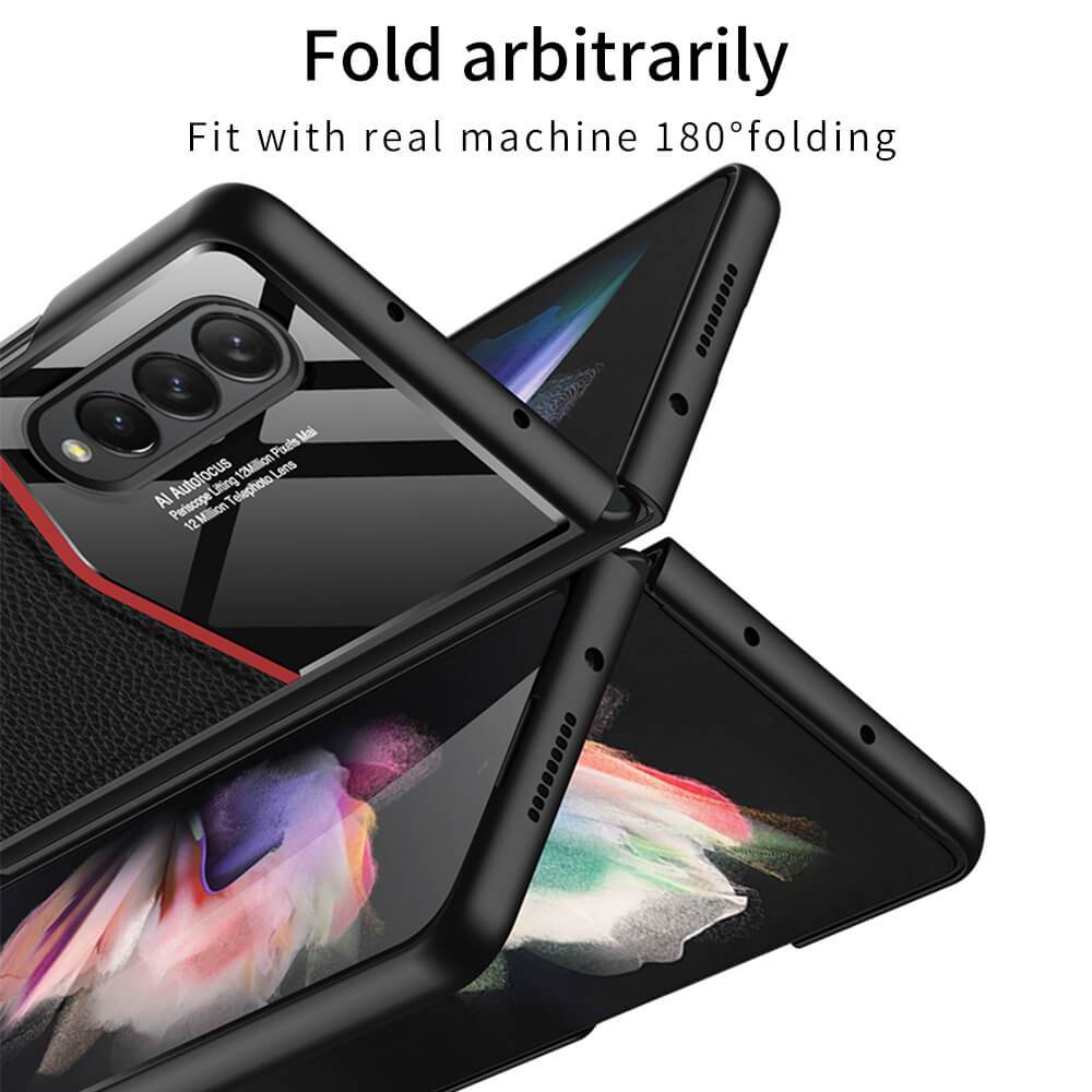Ultra-thin Plain Leather Luxury Business Tempered Glass Case for Samsung Galaxy Z Fold 3 5G