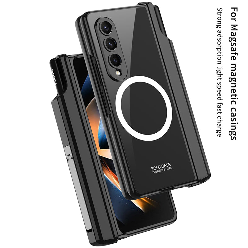 Magnetic absorption toughened film integrated case with bracket wireless charging For Samsung Galaxy Z Fold4