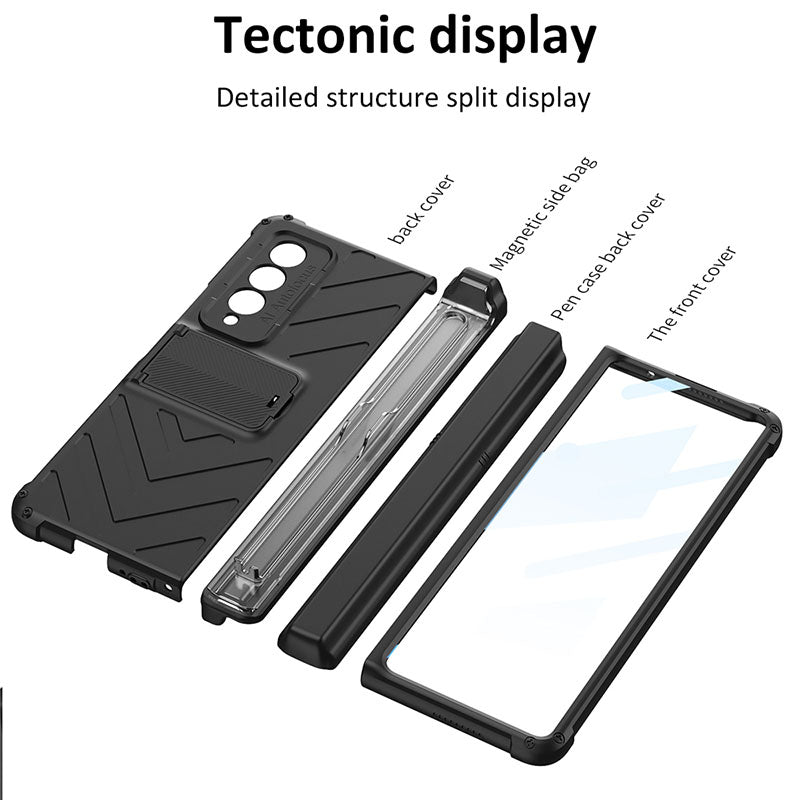 Magnetic Armor All-included Slide Pen Case With Back Screen Glass Hinge Holder Phone Cover For Samsung Galaxy Z Fold 3 5G