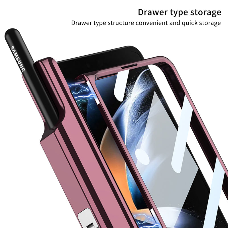 Magnetic absorption toughened film integrated case with bracket wireless charging For Samsung Galaxy Z Fold4