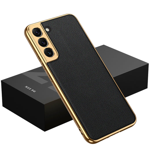 Golden Frame Leather Phone Case For Samsung Galaxy S21/22 Series